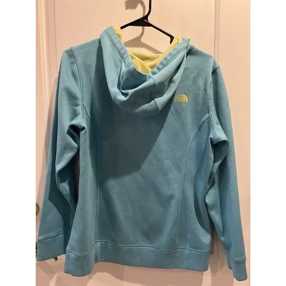 The North Face Hoodie Womens M Turquoise Logo Spellout Pullover Sweatshirt - Picture 5 of 6